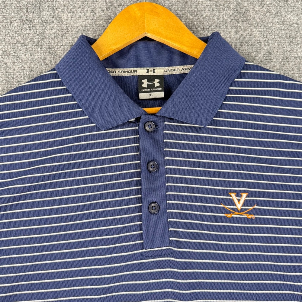 Under Armour Virginia Cavaliers Polo Shirt Men's XL Blue Striped Performance